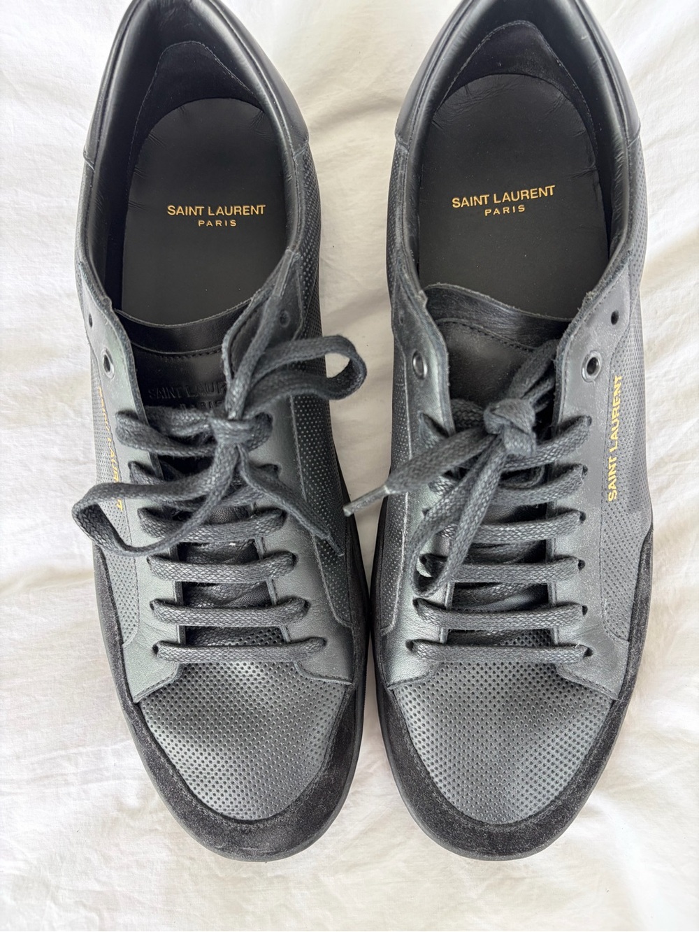Saint Laurent Black Perforated Leather & Suede Low-Top Sneakers - Picture 2 of 8